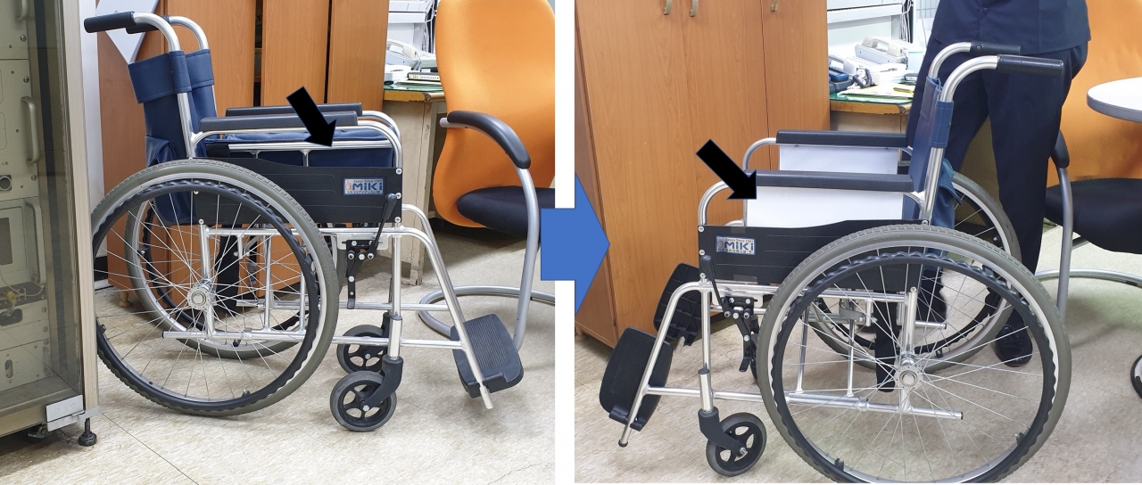 수원역에 비치된 휠체어 개선 전후의 모습